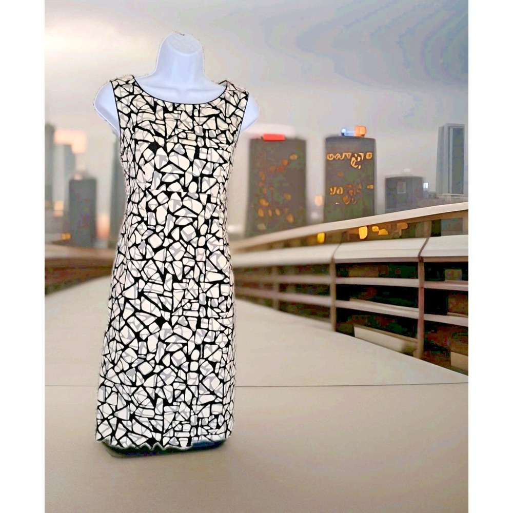 Chadwicks‎ Sheath Dress 6P Abstract Print Empire Waist Sleeveless Career Lined